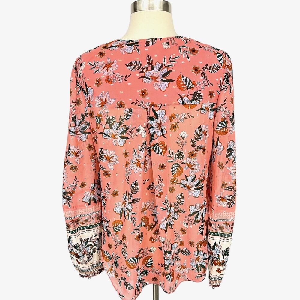 Veronica Beard Blouse Womens 8 Pink Floral Boho V Neck Long Sleeve Tunic Top - Picture 5 of 13